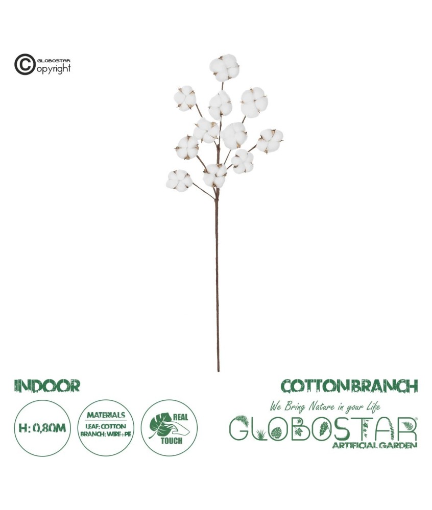 GloboStar® Artificial Garden COTTON BRANCH 20569 Τεχνητό Διακοσμητικό Κλαδί Βαμβάκι Μ30 x Π6 x Υ80 cm